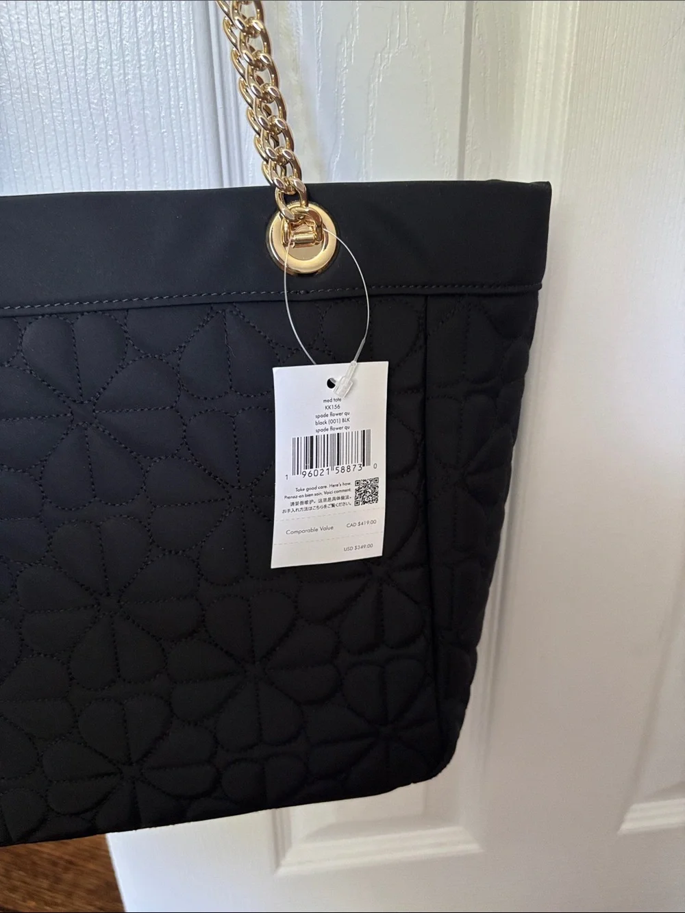 kate spade Quilted Black Tote with Gold Chain Handles